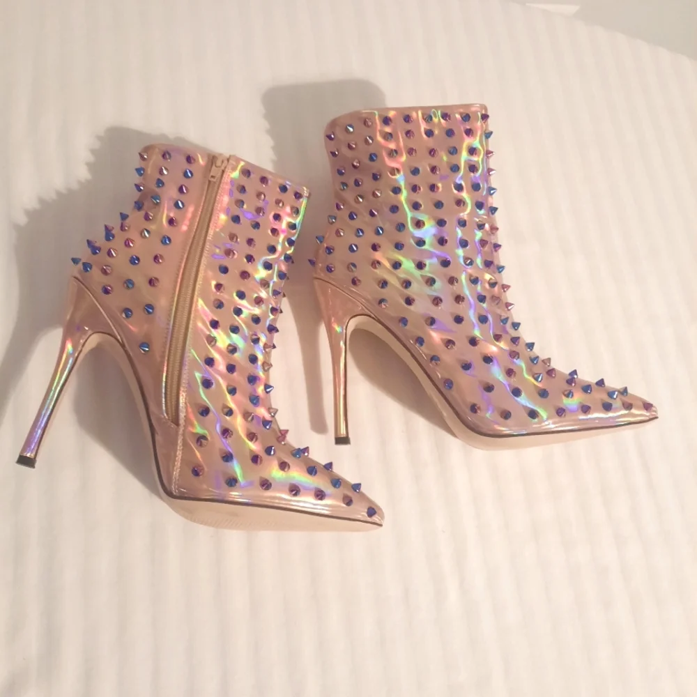 Pink Studded Stiletto Ankle Boots Size 8.5